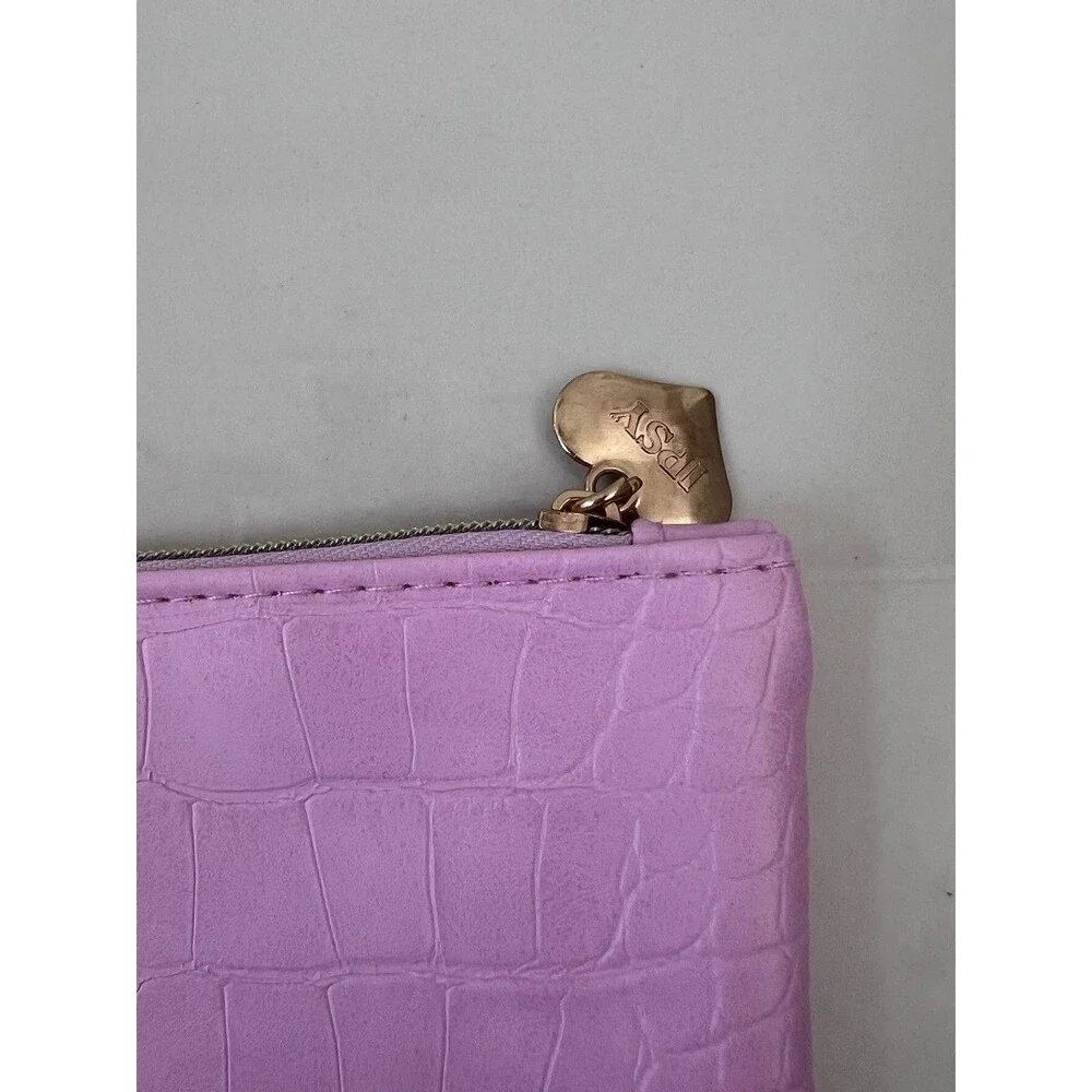 Cosmetic Makeup Bag Pink Faux Leather Crocodile Embossed Zip Pouch New Clutch